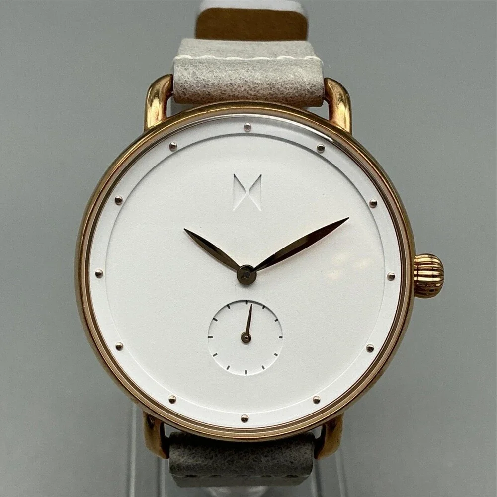 MVMT Bloom A18 Womens Watch 36mm White Dial Gray Leather Rose Gold New Battery